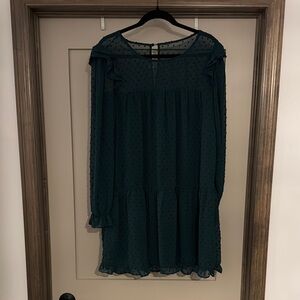 Crystal Doll Green Babydoll Dress with Bishop Sleeves